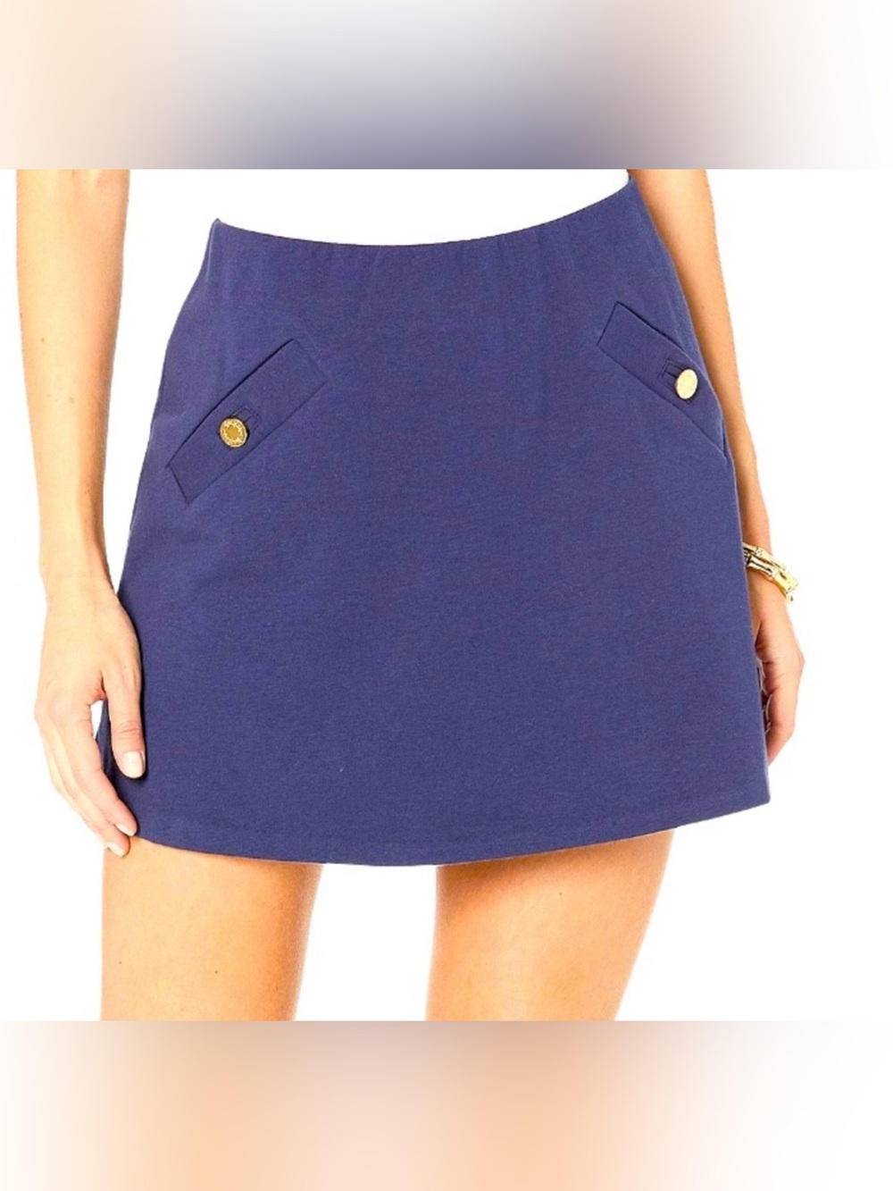 Lilly Pulitzer Madison True Navy Knit Skort - signature gold logo buttons Large